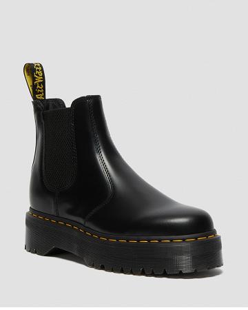 Men's Dr Martens 2976 Polished Smooth Platform Chelsea Boots Black | AU 485CTV